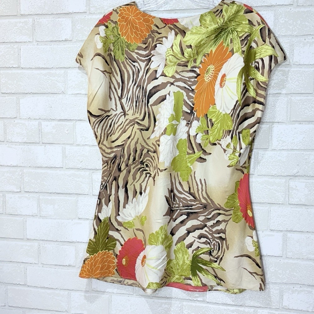 Natori Silk Floral Zebra Print Top Size L Resort Tropical Statement Maximalist - Picture 2 of 8